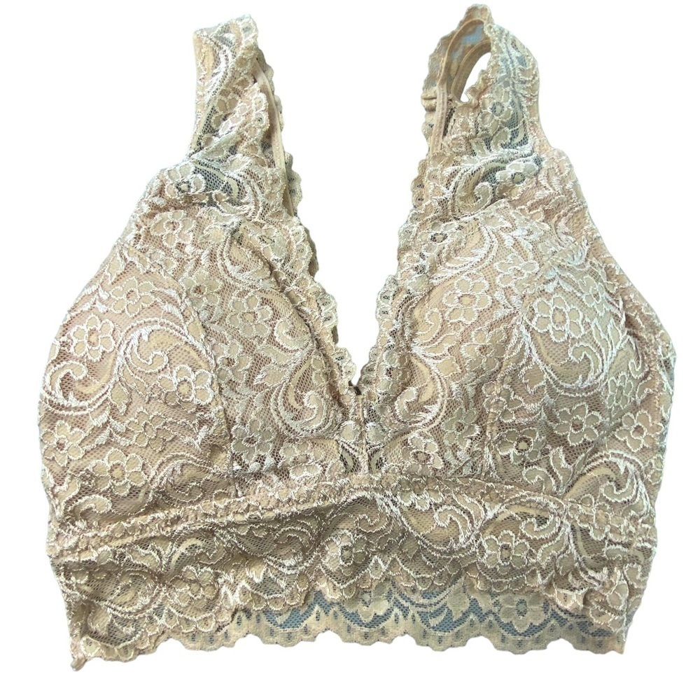 Smart & Sexy padded lace halter style bralette in light tan size large